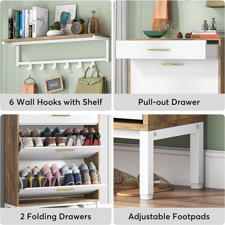 3-Tier Flip Drawer Shoe Cabinet with Shelf Set, Tribesigns Modern