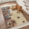 thumbnail image 3 of Kitchen Runner Rugs, Country Star Farm House Barrel 3'x5' Throw Rug with Tassels, Berry Retro Wooden Washable Soft Floor Carpet Runner for Hallway Bedroom Bathroom Laundry Room, 3 of 9
