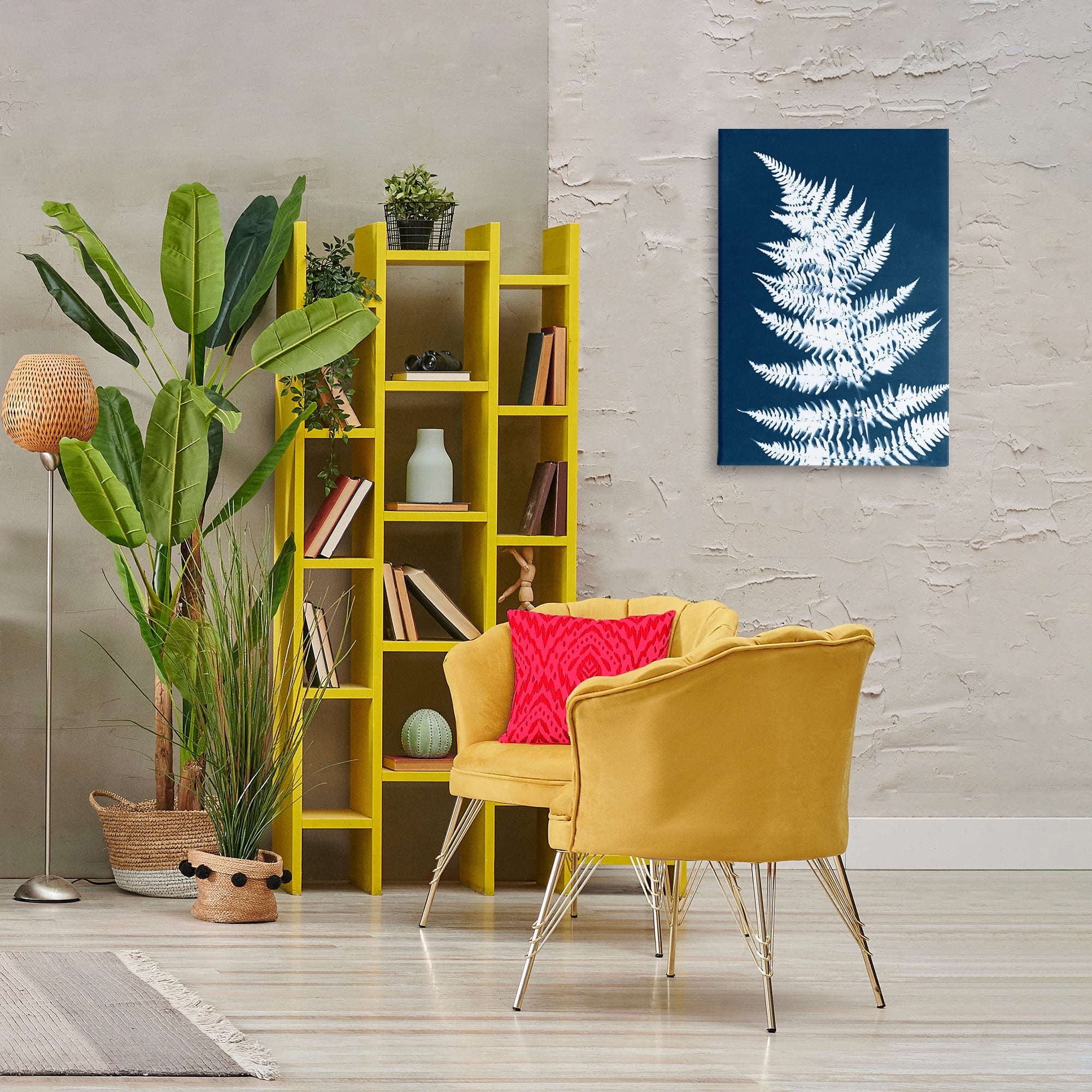 Stupell Industries Blue & White Fern Botanical & Floral Painting Gallery Wrapped Canvas Art Print Wall Art, 20 x 30