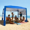 thumbnail image 1 of VEVOR Beach Cabana, 8 x 8 ft Beach Canopy with Side Wall, UPF 50+ Protection Easy Setup Cabana Tent with Sand Pockets, Adjustable Height Portable Shade Sun Shelter Umbrella for Family & Friends, Blue, 1 of 9