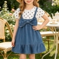 thumbnail image 7 of Afuyipoi Toddler Girls Summer Short Sleeve Denim Dress (6 Months-4 Years) Fashion Polka Dot Print Bowknot Cowboy Skirt for Daily Play Black 18-24 Months, 7 of 7