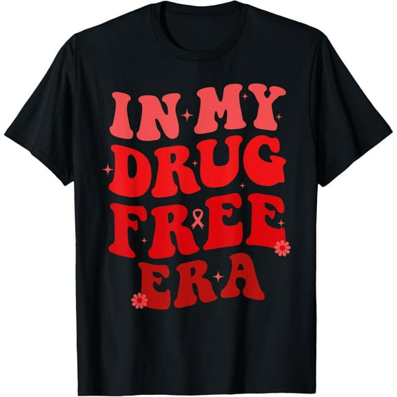 In My Free Drugs Era Funny Red Ribbon Week Awareness T-ShirtMen and women, Black T-shirt, size: Extra large