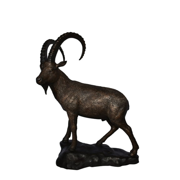 Standing Lifesize Mountain Goat Bronze Statue  - Size: 22"L x 36"W x 48"H.