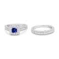 thumbnail image 2 of Two Piece Vintage Princess Cut Ring Blue Sapphire CZ 925 Sterling Silver Size 9, 2 of 7