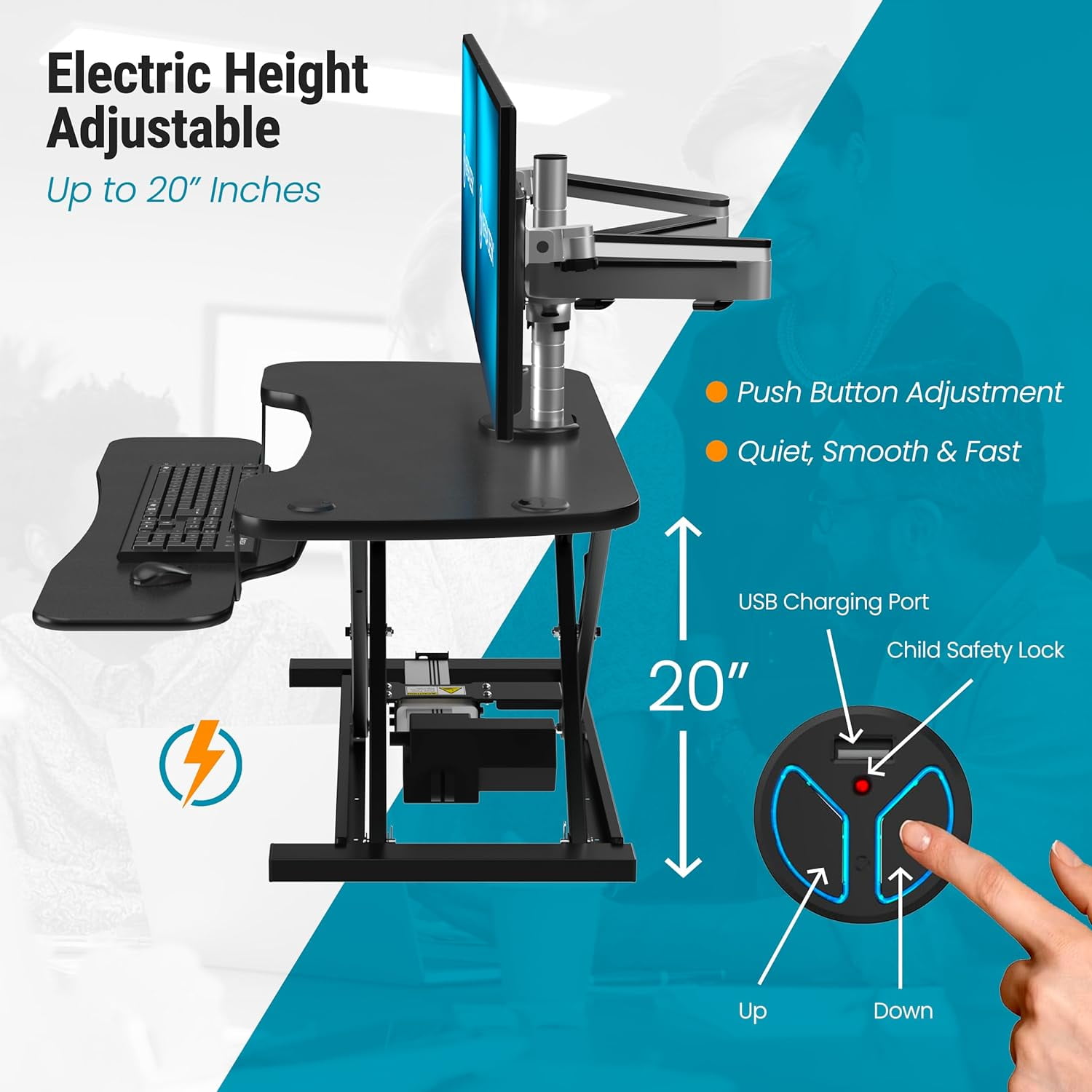 VersaDesk PowerPro Elite 36" Electric Standing Desk Converter w/ Programmable Switch, USB Port & Mobile APP, Black