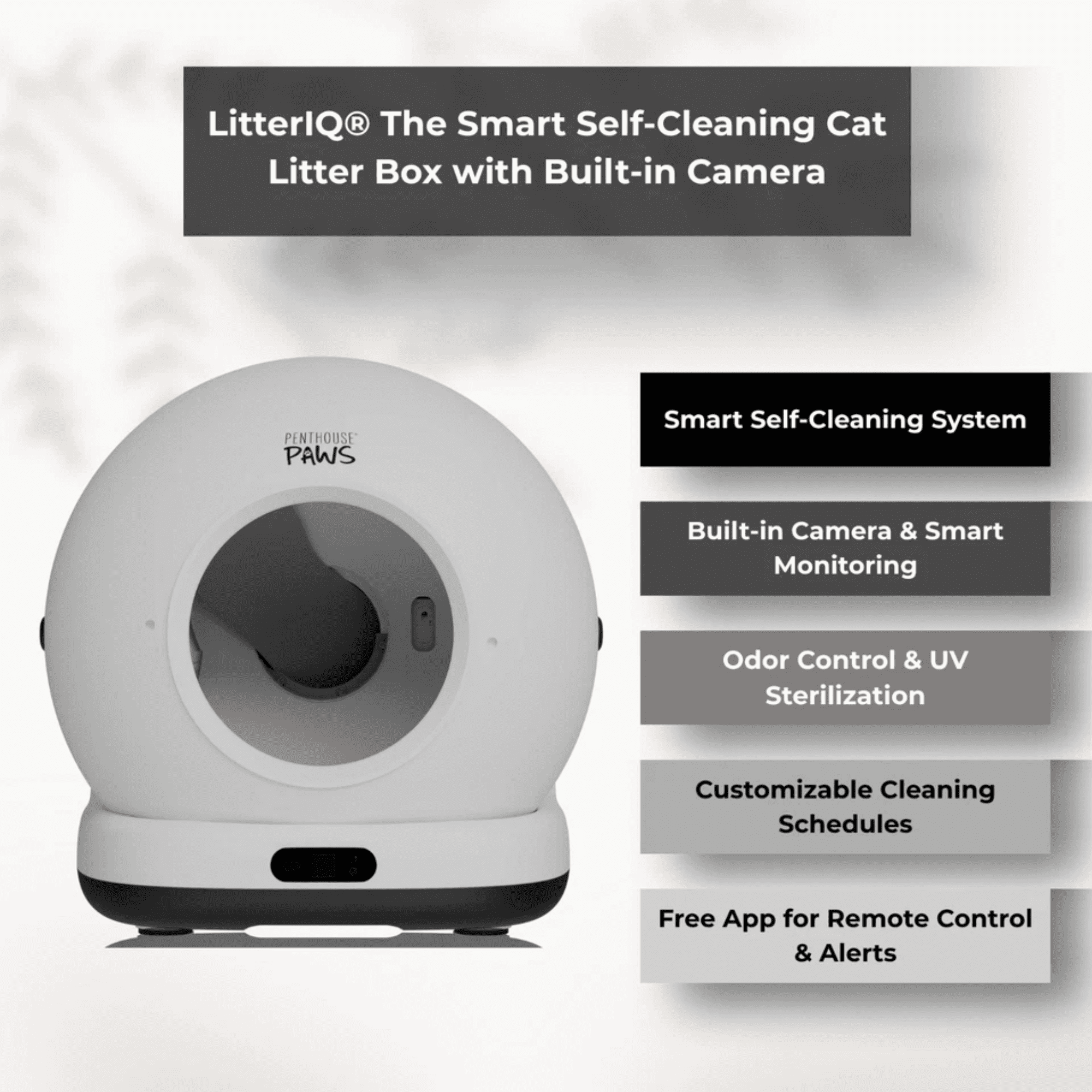 Penthouse Paws® Smart Self-Cleaning Cat Litter Box with 4K Camera, App Control, Odor Control, UV Sterilization, Multi-Cat Compatible