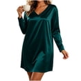 thumbnail image 4 of Womens Satin Silk Nightgown Soft Loose Fit V-Neck Long Sleeve Night Sleepwear Dress Green XL, 4 of 8