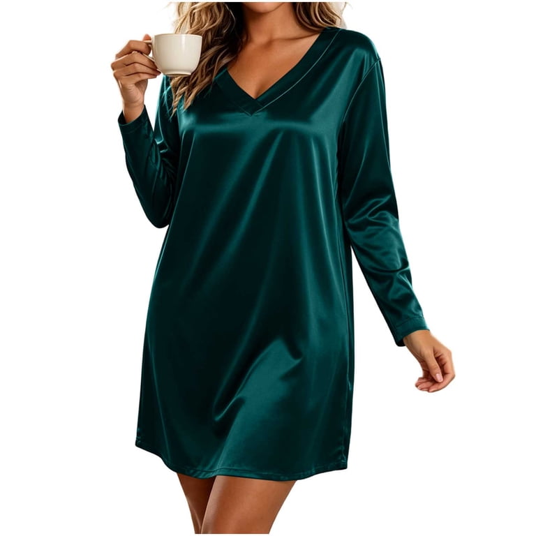 green velvet shift dress Ayolanni Womens Short Long Sleeve V Neck Solid Color Soft Luxurious for Daily Wear Fall Dresses,M Curateur