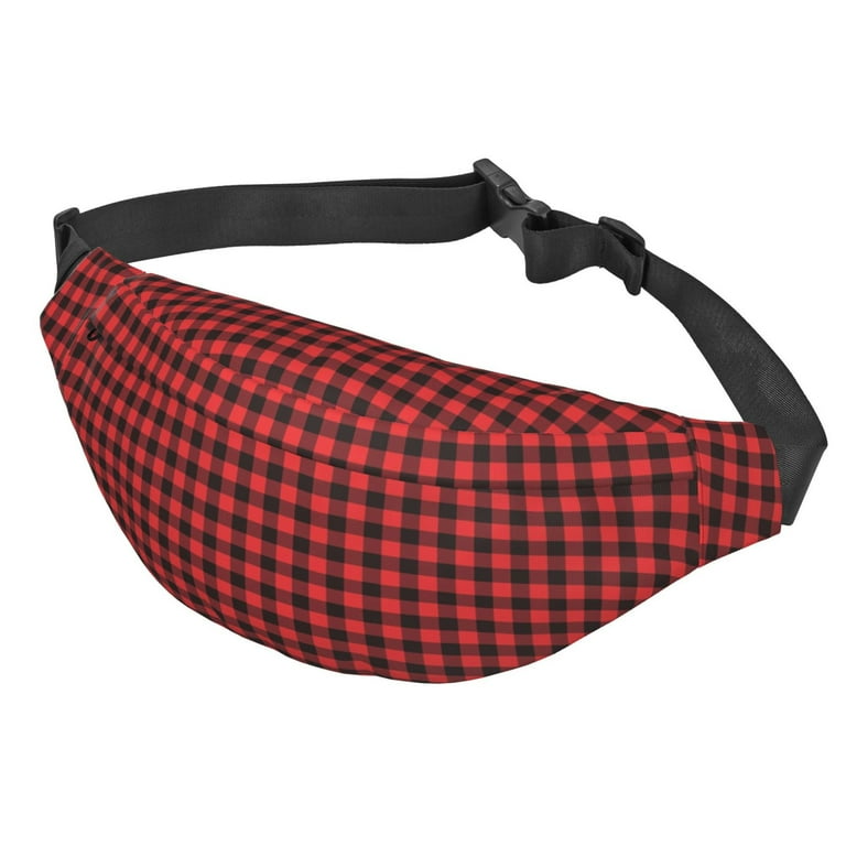 Daiia Buffalo Plaid Red Black Versatile Waist Bag for Men and Women Fanny Pack Adjustable Belt Bag Adjustable Belt and Multiple Pockets