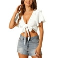 thumbnail image 1 of Top sin espalda de la marca INSPIRE CHIC para mujer, blusa corta con mangas acampanadas en color blanco, talla XS, 1 of 6