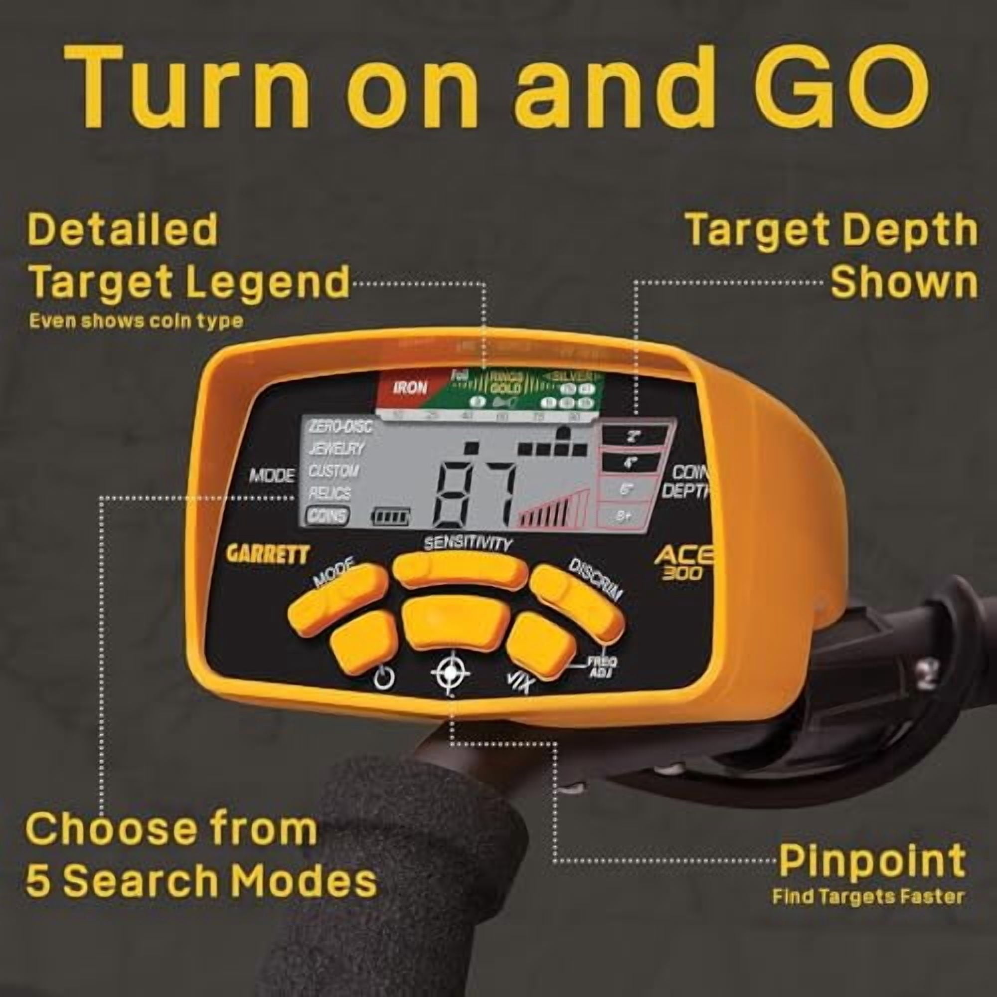 Garrett ACE 300 Black Waterproof Metal Detector
