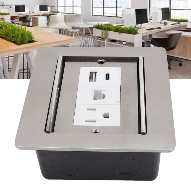 Recessed Floor Outlet, Embedded Installation Recessed Floor Socket 3 Prong USB A USB C LAN Port Sliding Door Stylish for Floors Countertops Decks Tables