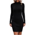 thumbnail image 2 of YTCAMLO Ribbed Knit Sweater Dress for Women Casual Long Sleeve Mock Neck Bodycon Dress Stretch Slimming Fall Winter Mini Dress, 2 of 7