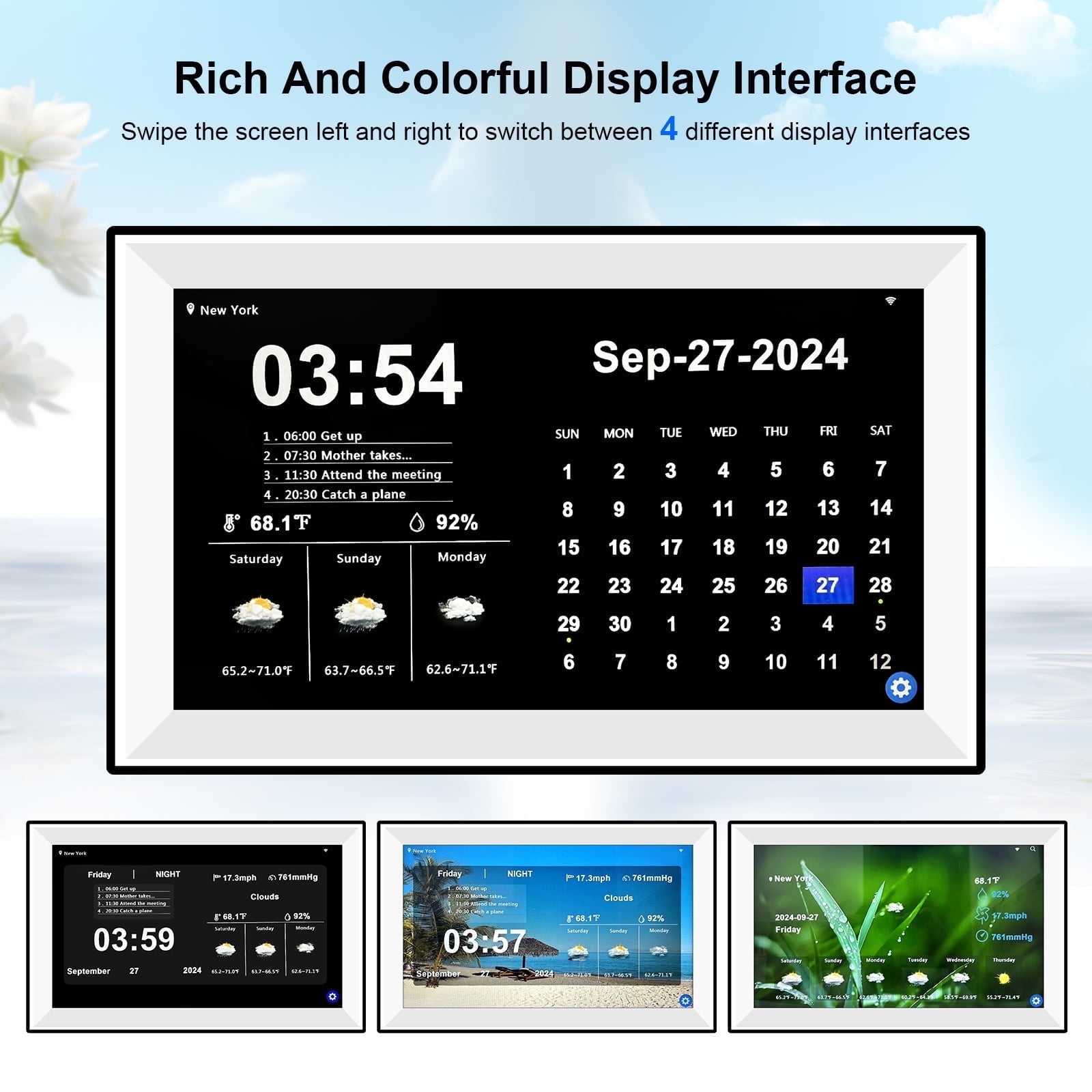 Jazeyeah No APP Large 15.6 Inch Touch Screen Digital Calendar, 64 Groups of Memos, Auto-Sync Time & Date,7-Day Weather Forecast, Wall Calendar