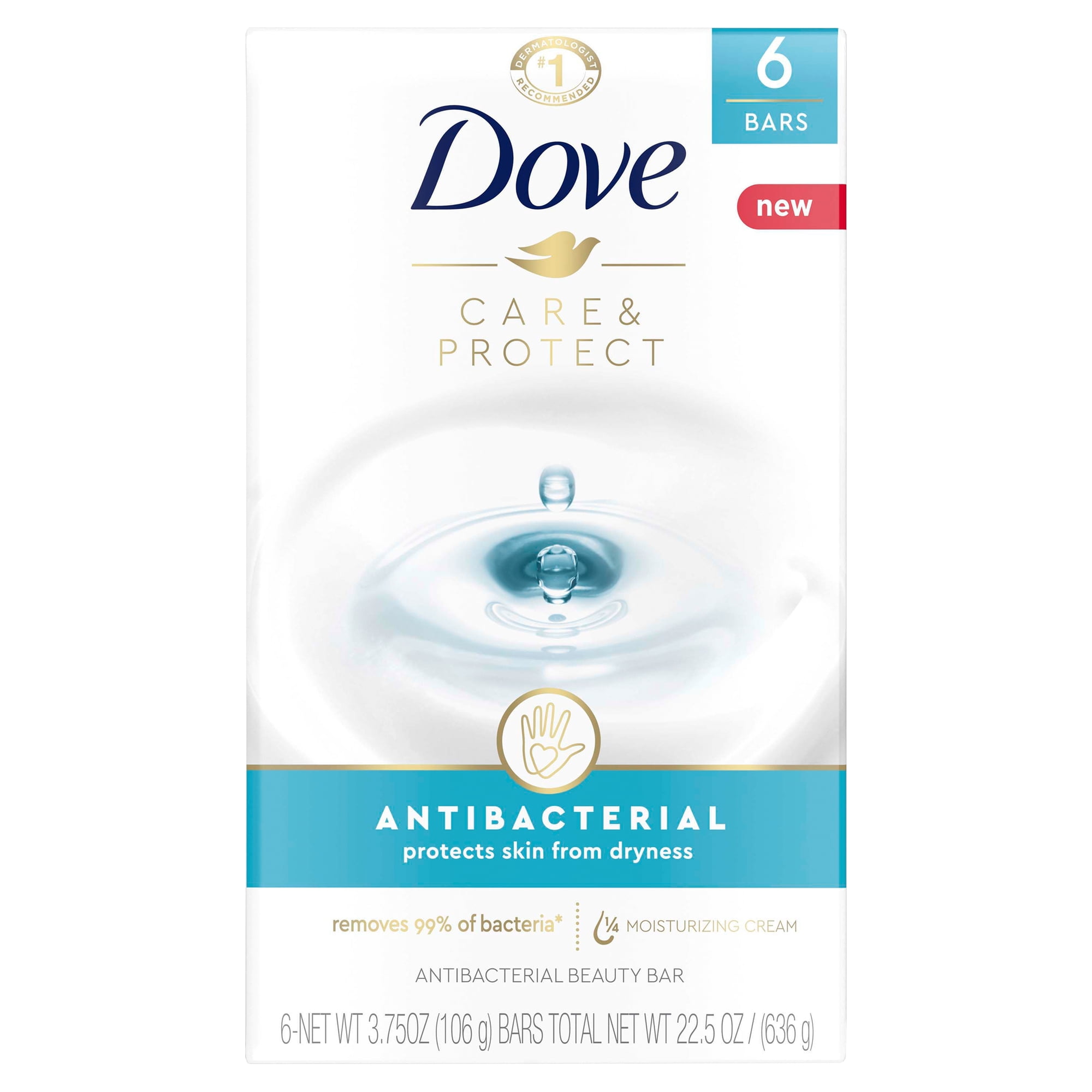 Dove Beauty Bar Soap Antibacterial Care 6 Count For Clean, Moisturized Skin, Removes Bacteria 3.75 oz