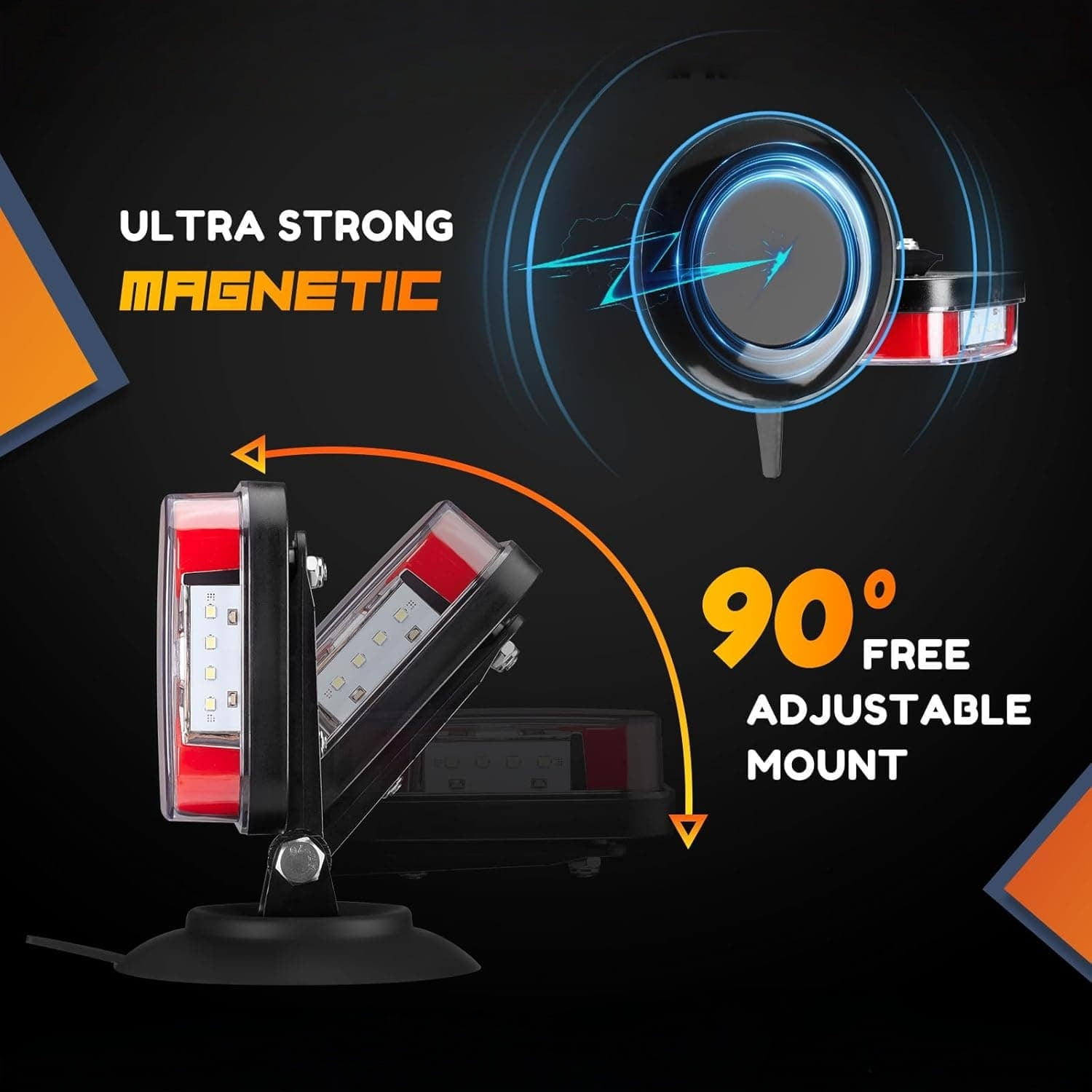 Wireless Trailer Lights Magnetic - Dual Function Magnetic Tow Light with Strobe Lights Reverse Light 2-IN-1 Towing Lights Kit for Trucks, Boat, RV, Vehicle, Caravan