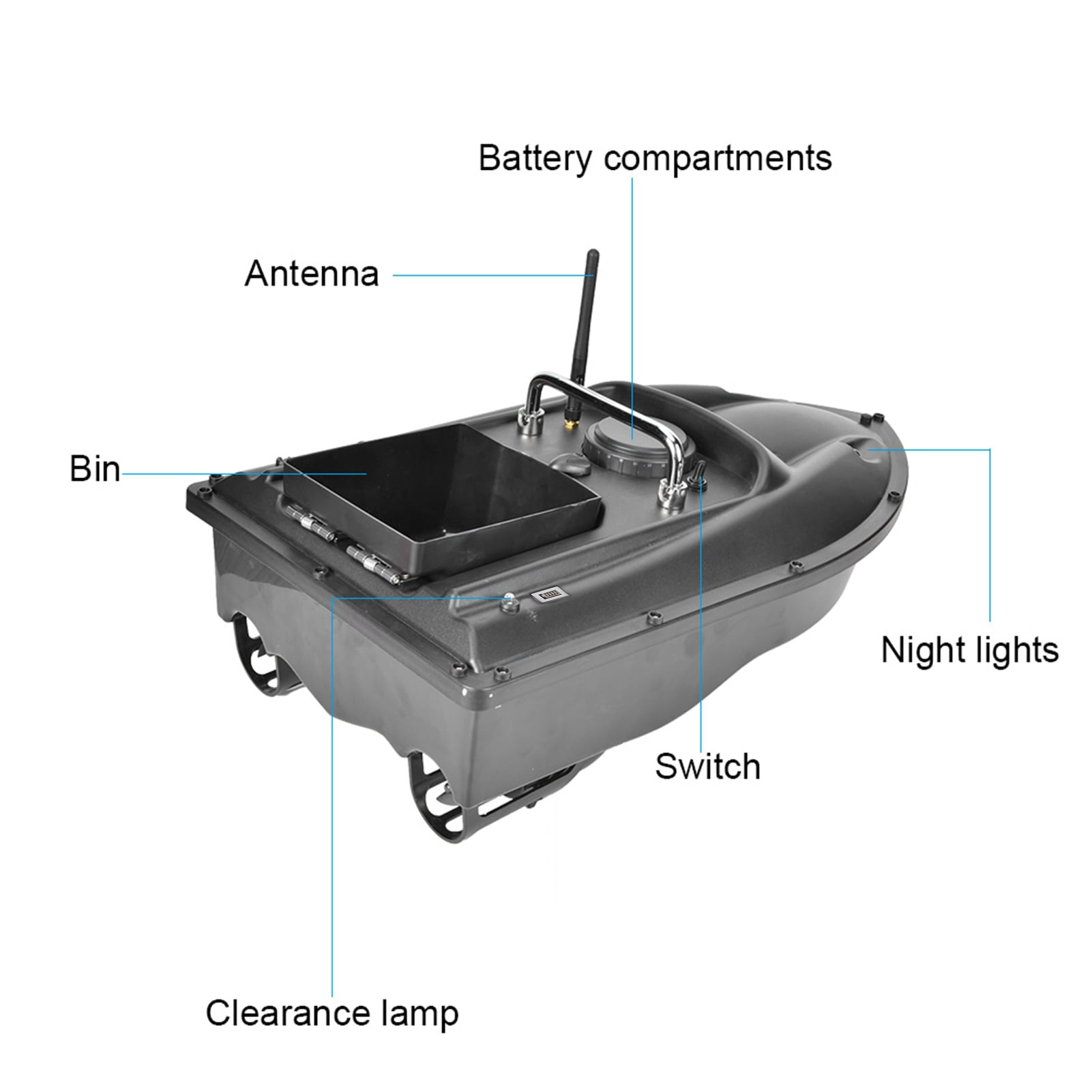 Black Remote Control RC Fish Lure Boat, Fish Bait Boat Finder, for Anglers Outdoor Angling Fishing Lover Outdoor Use Fishermen Sea/Fresh Fishing US Plug
