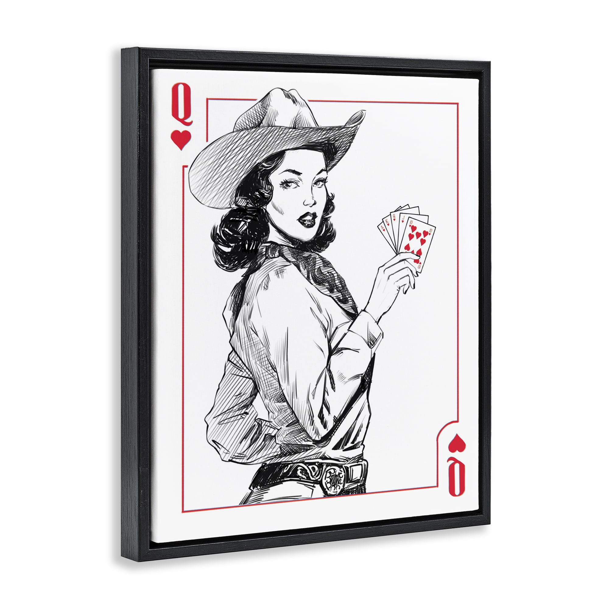 Stupell Industries Cowgirl Queen of Hearts Black Framed Floater Canvas Wall Art, design by Ziwei Li
