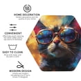thumbnail image 4 of Pofeuu Cool Cat With Sunglasses Print Leather Coasters Set of 6, Round Cups Mugs Mat Pad for Home Kitchen Heat Resistant Drink Coasters,Hexagon, 4 of 7