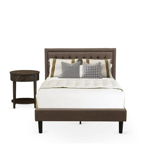 East West Furniture KD18F-1HI07 2 Piece Full Bedroom Set - Bed Frame Brown Headboard with 1 Wood Nightstand - Black Finish Legs