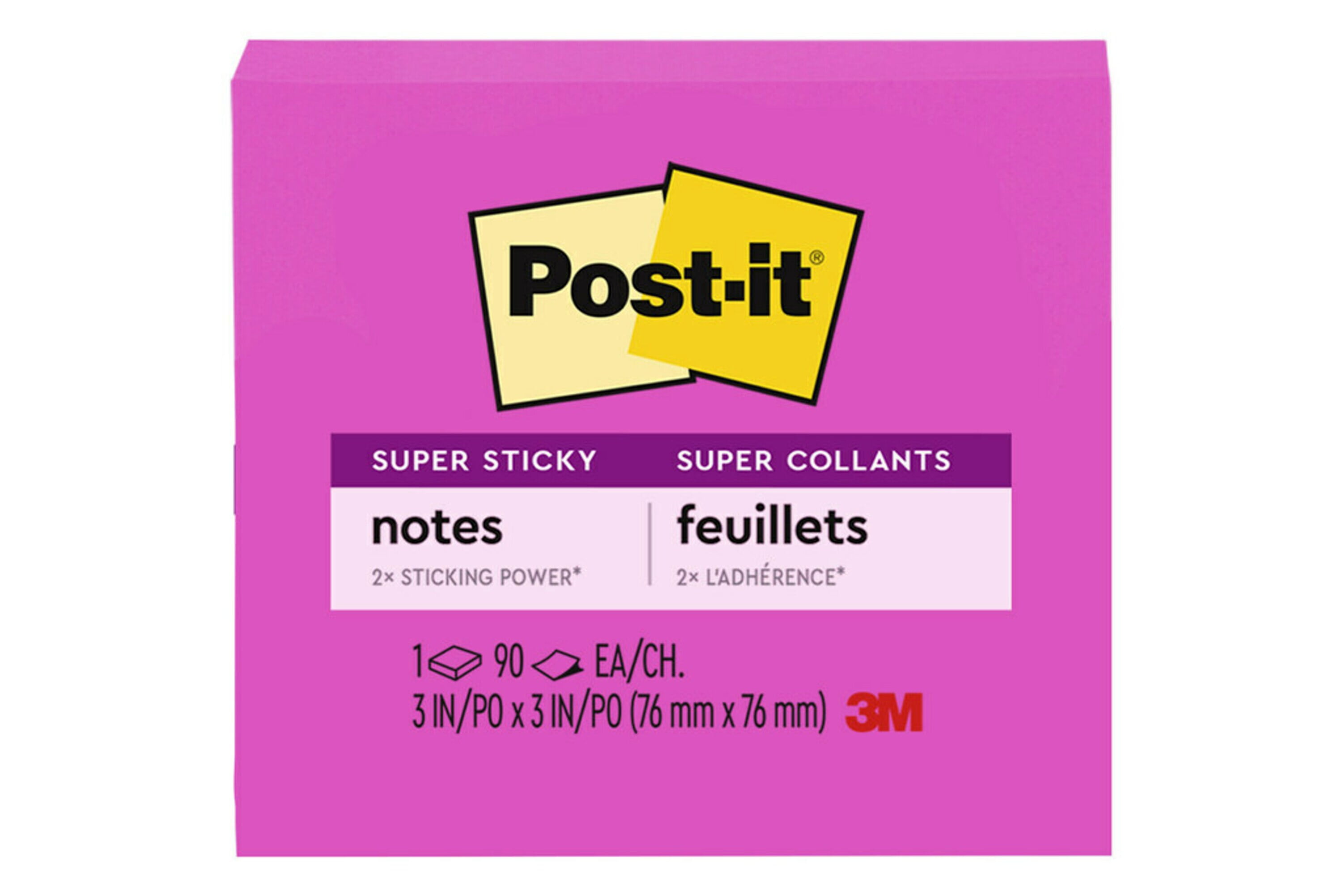 Post-it Super Sticky Notes, 3 in x 3 in, Bright Pink, 1 Pad