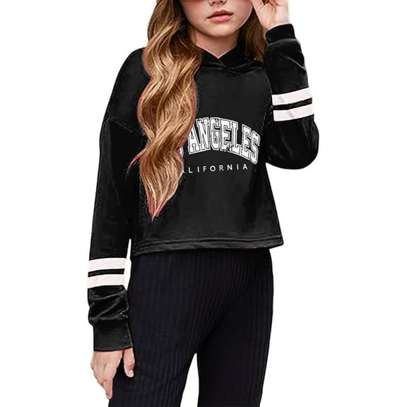 SGMVNU Sweatshirts for Boys Girls 6-7 Years Black Girls Long Sleeve Hooded Crop Tops Kids Cropped Hoodies Pullover Sweatshirts Casual Fall Tops for Kids
