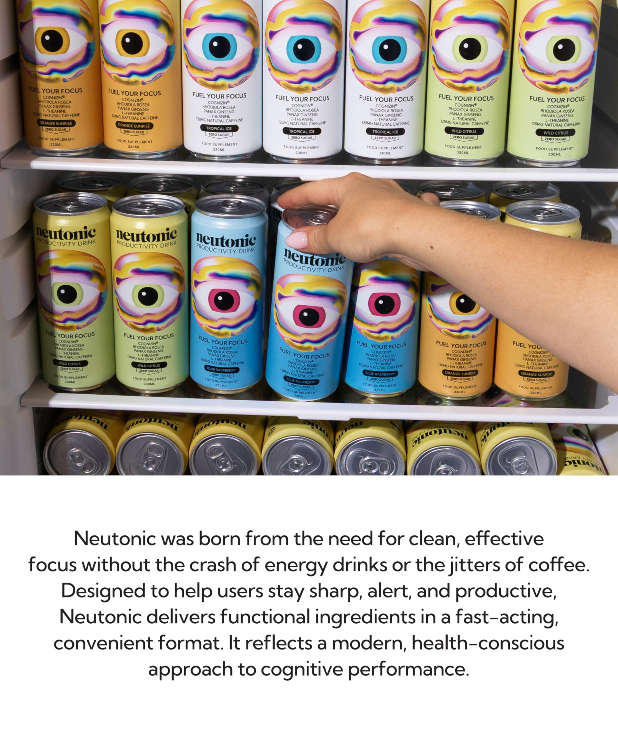 Neutonic Productivity Energy Drink, Boost Focus and Energy, Sugar Free, Science Backed Formula | 355 ML (12 cans) - Blue Raspberry