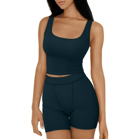 Yuzhih Workout Sets for Women 2 Piece Outfits Seamless Crop Tank Top Sports Bra High Waist Biker Shorts Yoga Sets