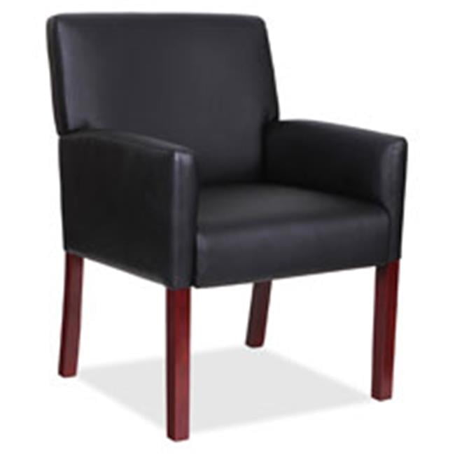 Mahogany Wood Frame Black Leather Guest Reception Chair