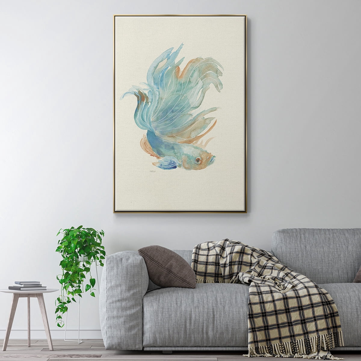 Betta I Framed Premium Gallery Wrapped Canvas - Ready to Hang - 27 x 41 - Gold Floating Frame