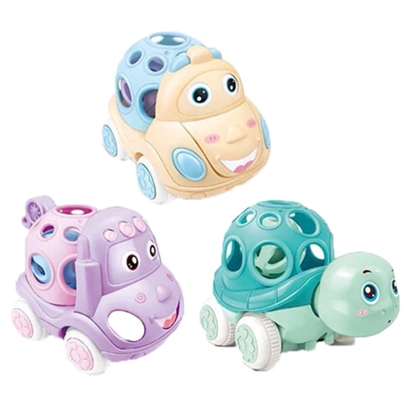 TEAMD 3Pcs Baby Rattles Rolling Cars, Push-Pull Toys with Soft Rubber, Friction Power Cars Suitable for 6-12 Months Old