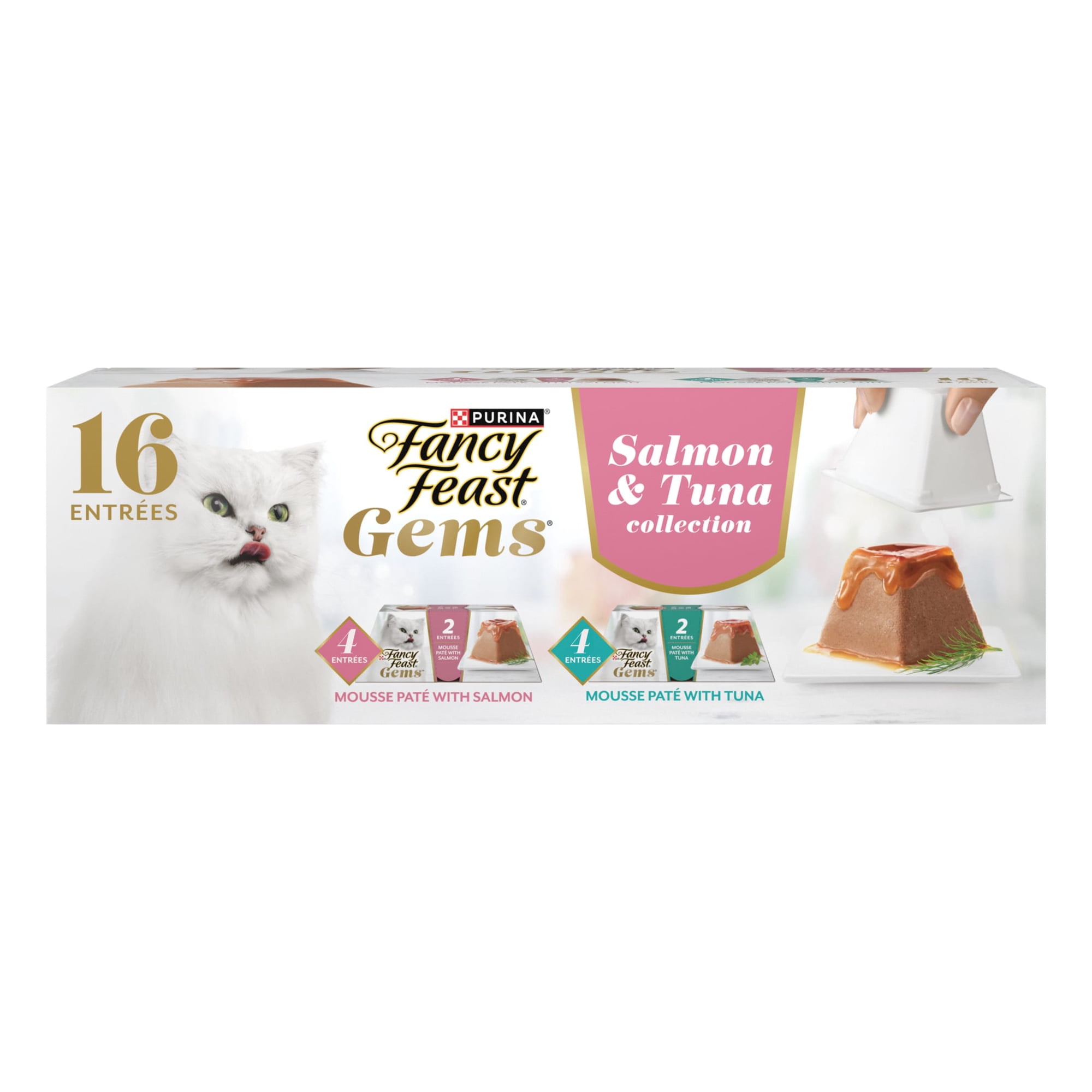 Purina Fancy Feast Gems Salmon & Tuna Flavor Mousse Pate Wet Cat Food Variety Pack, 2 oz Tubs (16 Pack)