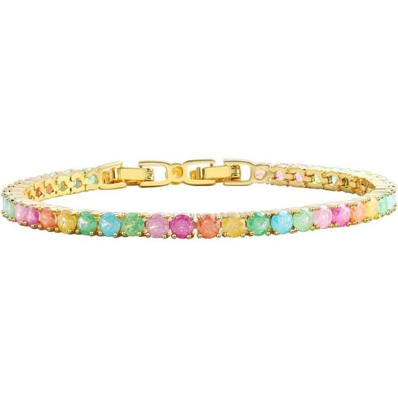 Z ZACHÉ 14K Gold Plated 4mm Colorful Cubic Zirconia Tennis Bracelet Women's Gold Bracelet