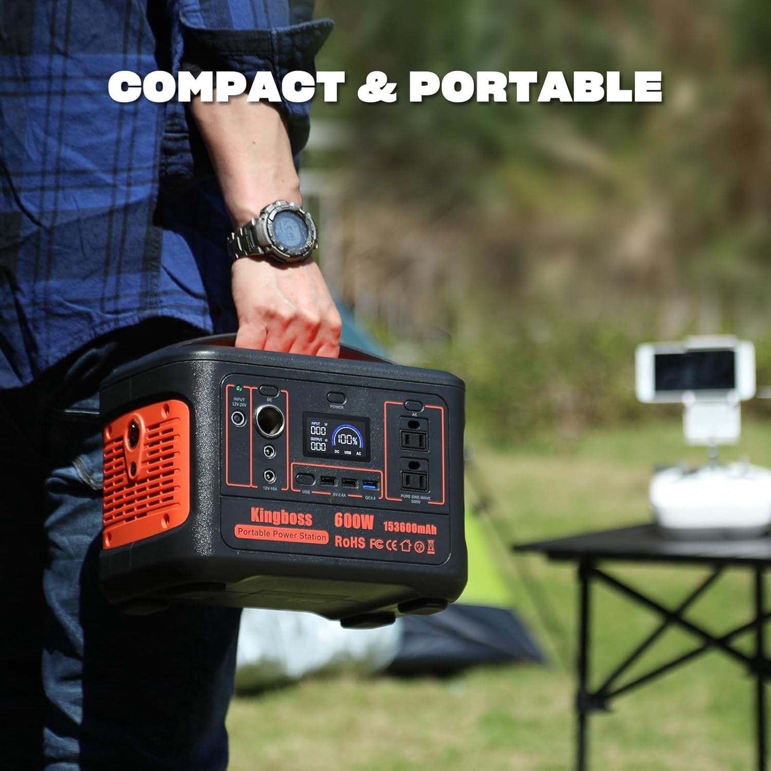 Portable Power Station 600W (Peak 1200W) 568Wh 153600mAh Lithium Battery 110V/600W, AC Outlet Portable Solar Generator for Home Use Outdoor Power Bank Backup, RV, Travel