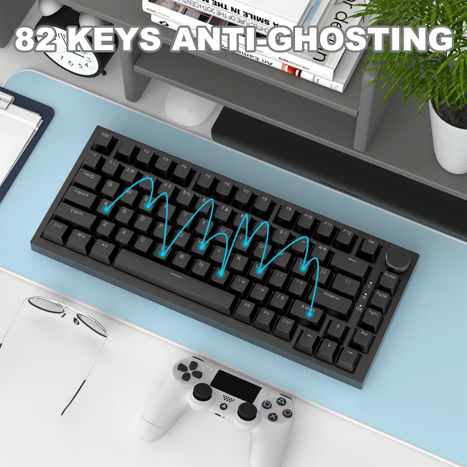 AJAZZ AK820 Mechanical Keyboard with CNC Knob Control, 75% ANSI Layout, 81Keys Gasket Mount Wired Gaming Keyboard, 5 Sound Absorbing Foam Hot-swap for PC, MAC