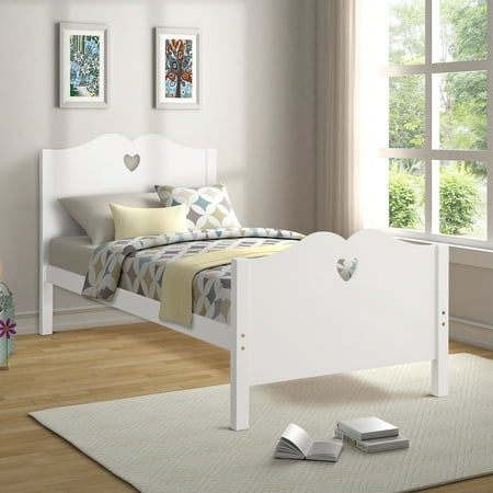 Platform Bed Frame, Twin Size Bed Frame, Wood Mattress Foundation Sleigh Bed Frame with Headboard/ Footboard for Adults Teens Children, White Twin Bed Frame with Wood Slat Support for Bed Room,