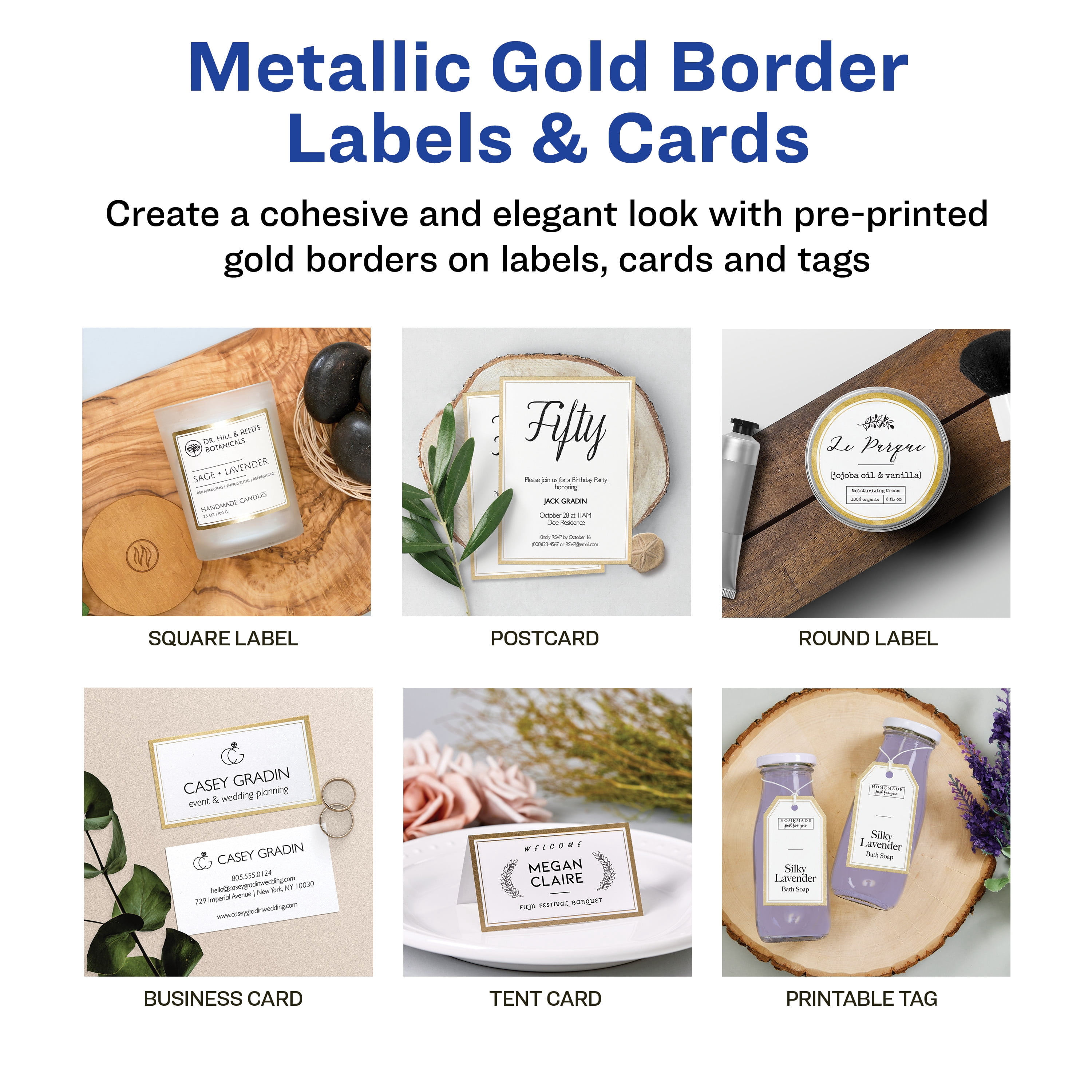 Avery Labels with Gold Borders, 3" Round, 60ct (6544)