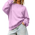 thumbnail image 3 of Womens Crewneck Sweatshirt Oversized Long Sleeve Casual Fall Outfits Long Sleeve Trendy Pullover Tops with Pockets (Purple M), 3 of 6