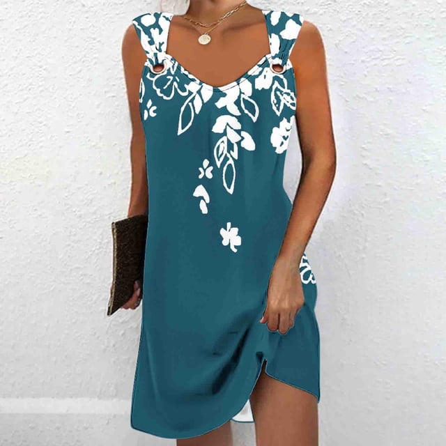 Robes pour Femmes, Robe d'Été Confortable Mode Imprimée Sans Manches Col en V