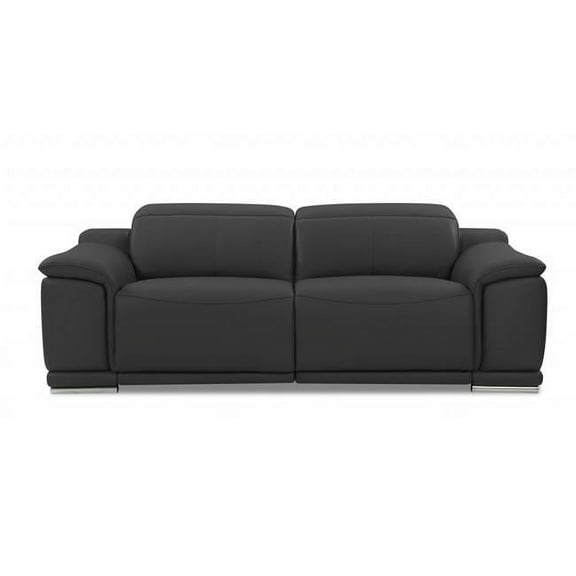 86 in. Genuine Leather Reclining Sofa, Dark Gray