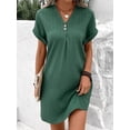 thumbnail image 4 of Summer Dresses for Women 2025 Casual Button V Neck Short Sleeve Tunics A Line Ribbed Mini T Shirt Dress Green L, 4 of 7