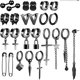 thumbnail image 1 of Pendientes colgantes de cruz negra CHAO juego de 25 piezas de aro con piercing de cadena larga acero inoxidable unisex, 1 of 4