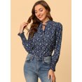 thumbnail image 2 of INSPIRE CHIC Women's Vintage Floral Ruffle Tie Neck Button Decor Elastic Cuff Chiffon Blouse, 2 of 6