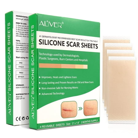 Aliver 4 Reusable Scar Silicone Scar Sheet, Silicone Tape for Scar Tape