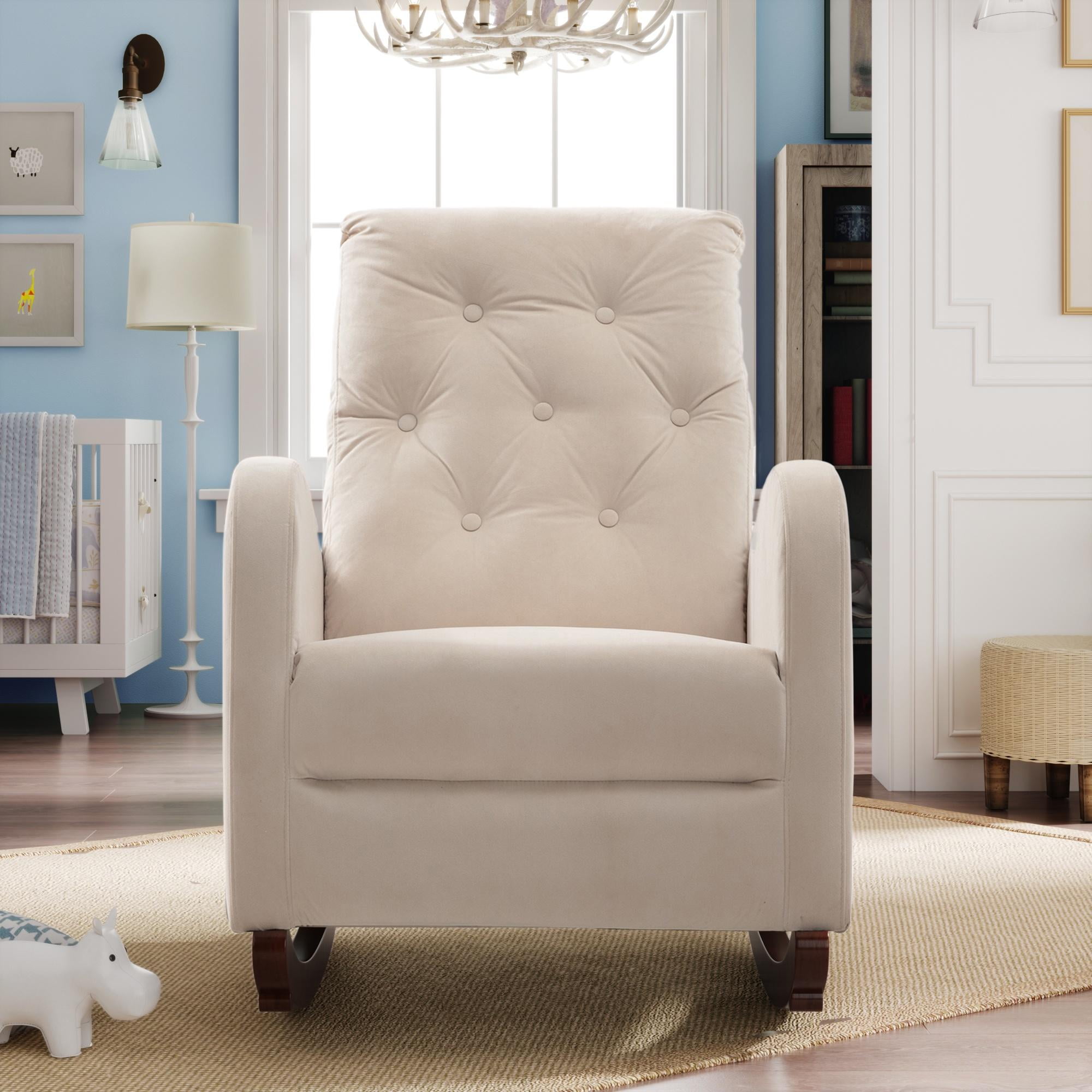 Glavbiku Modern Baby Room High Back Rocking Nursery Chair,Comfortable Rocker Armchair,Beige
