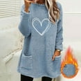 thumbnail image 2 of WRKEKC Sweaters for Women Trendy Fall Winter Fleece Crew Neck Heart Print Pocket Long Sleeve Thickened Warm Top, 2 of 4