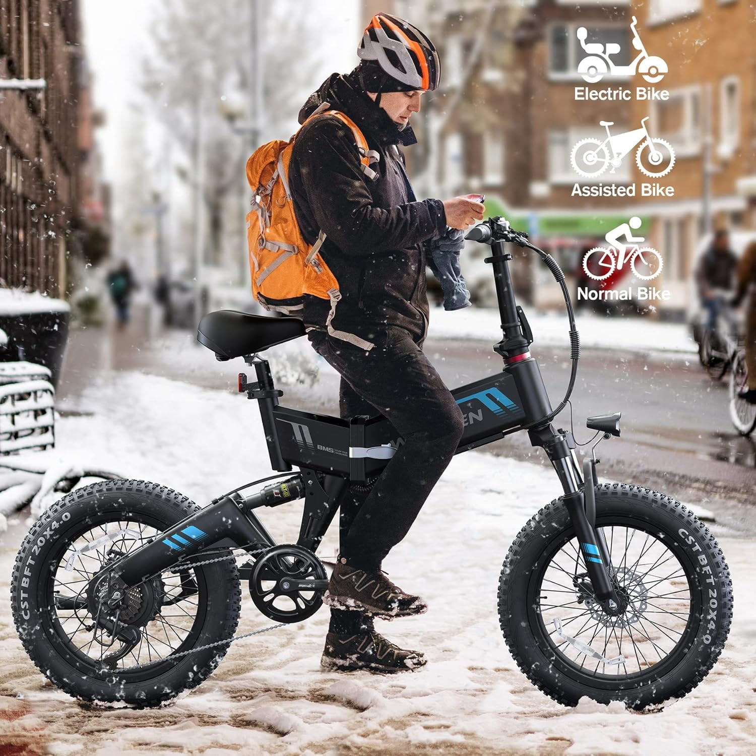 Wooken 20"X4.0 Fat Tire Electric Bike for Adults, 500W Foldable Electric Bicycle with 48V 10Ah Built-in Battery, Shimano 7 Speed, Dual Shock Absorber