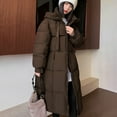 thumbnail image 4 of Long Puffer Jacket for Women, 2024 Thick Fleece Hooded Coat with Deep Pockets, Solid Oversized Warm Winter Outerwear Mid-length, 4 of 6