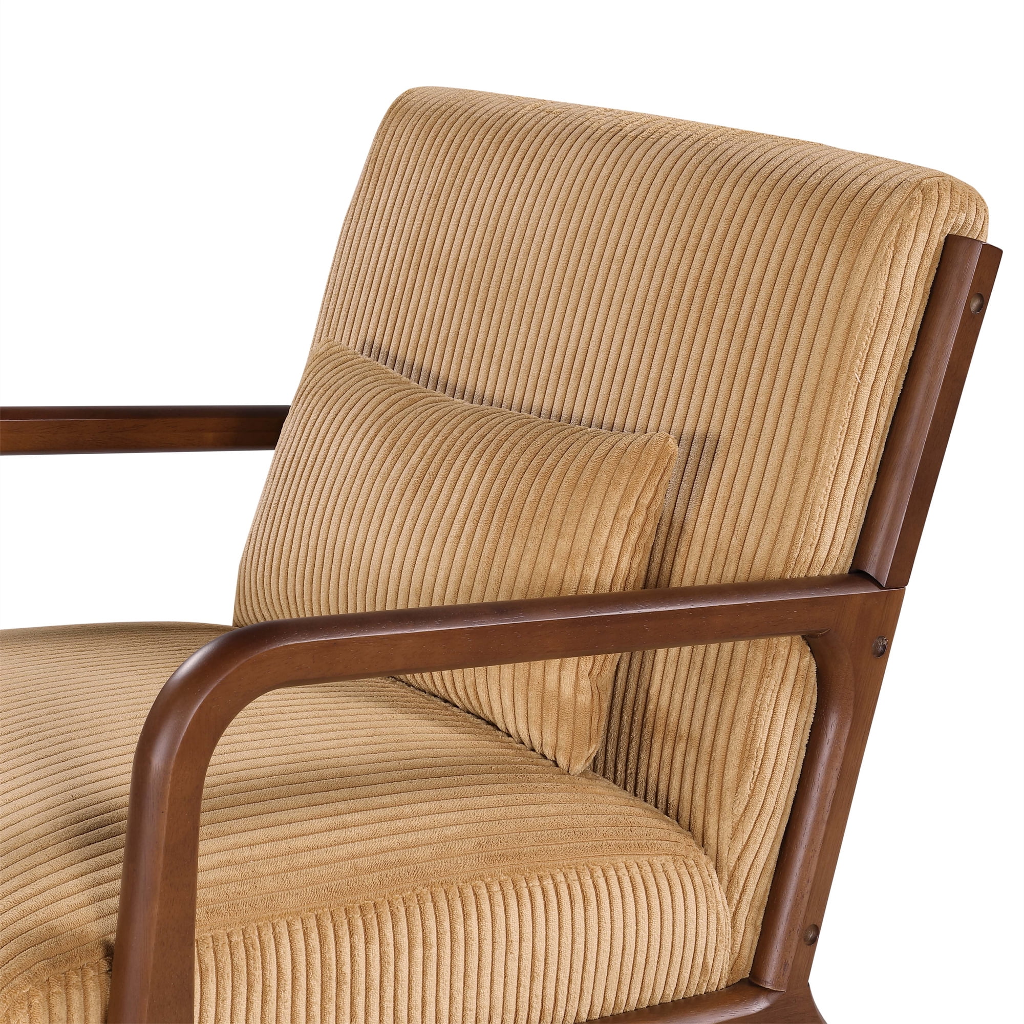 Aukfa Corduroy Mid Century Modern Accent Chair w/ Wood Frame&Pillow for Living Room, Yellew