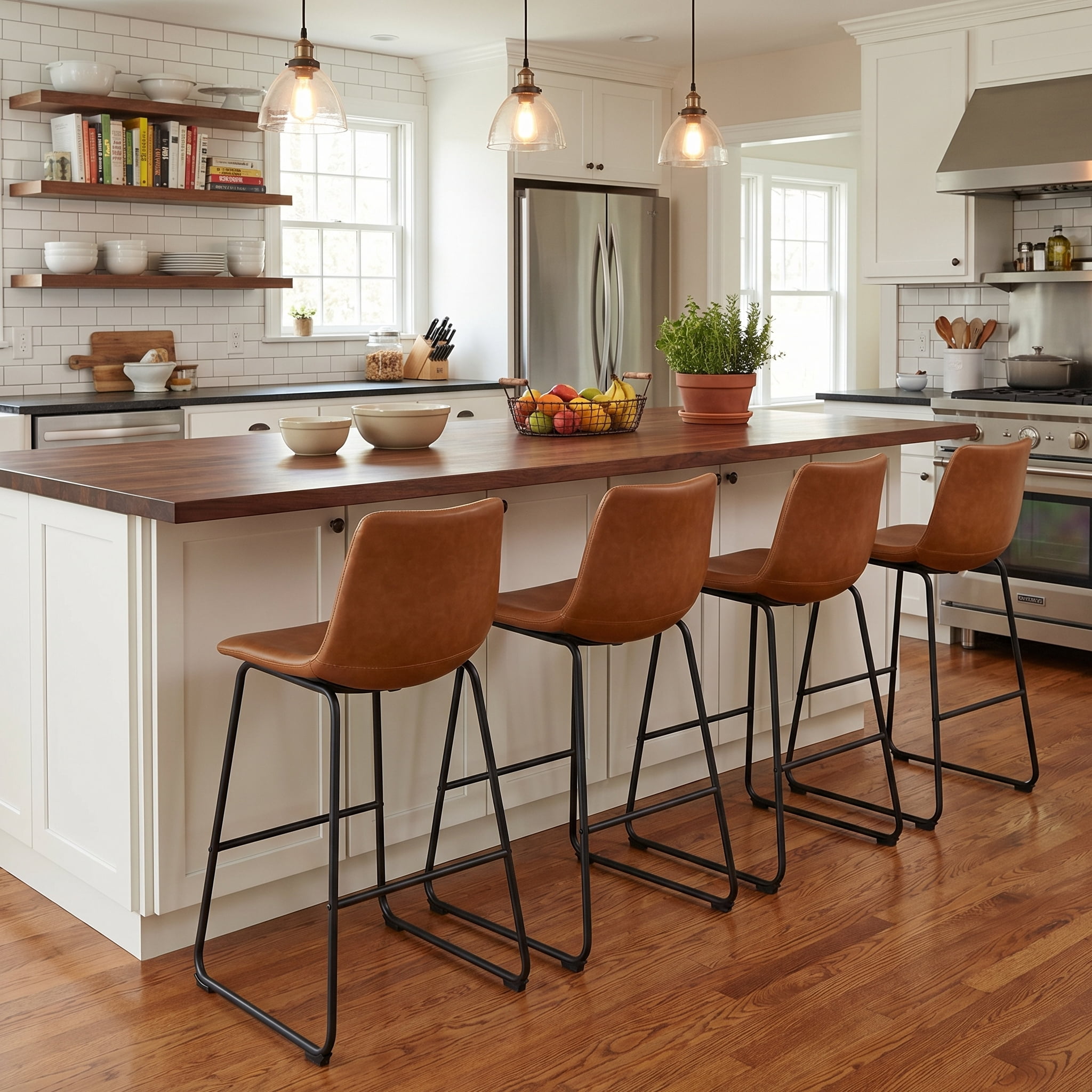 Waleaf 26 inch Bar Stools Set of 4,Counter Height Bar Stools with Back, Modern PU Leather Stools with Metal Leg and Footrest